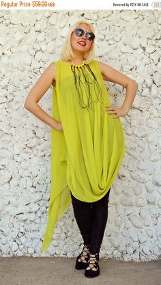 Now trending: SUN SALE 25% OFF Funky Long Summer Top / Mustard Summer Top / Extravagant Chiffon Top / Loose Summer Top Tt85 Ss16 https://www.etsy.com/listing/277451956/sun-sale-25-off-funky-long-summer-top?utm_campaign=crowdfire&utm_content=crowdfire&utm_medium=social&utm_source=pinterest Green Sleeveless Chiffon Beach Dress, Summer Beach Blouse Lagenlook Style, Summer Lagenlook Blouse For The Beach, Lagenlook Summer Blouse For The Beach, Elegant Summer Georgette Blouse, Summer Party Tops In Georgette, Summer Flowy Lagenlook Top, Summer Chiffon Blouse For Beach, Flowy Lagenlook Top For Summer