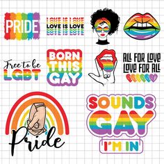 various stickers that say pride, love is love and i'm in different colors