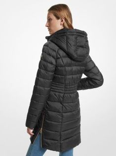 Your winter wardrobe deserves an upgrade. This cold-weather classic is crafted from quilted nylon and features a recycled polyester fill for added protection from the elements. Layer it over jeans and a turtleneck for chilly days ahead. Cold Weather Nylon Outerwear With Padded Collar, Nylon Outerwear With Padded Collar For Cold Weather, Fitted Puffer Jacket With Fleece Lining For Fall, Fitted Puffer Jacket For Outdoor Fall Use, Winter Nylon Quilted Jacket, Weatherproof Quilted Jacket For Fall, Nylon Puffer Jacket With Padded Collar For Cold Weather, Winter Nylon Quilted Jacket For Cold Weather, Quilted Nylon Puffer Jacket For Spring