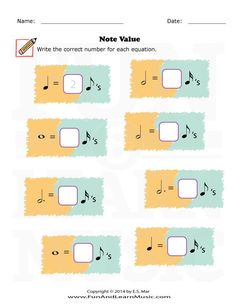 music note value worksheet with notes