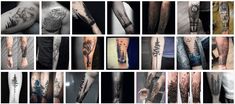 many different types of tattoos on the arms and legs are shown in this collage