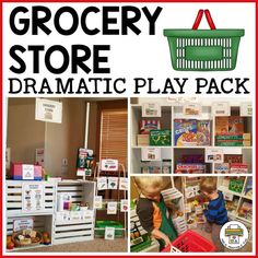 the grocery store dramatic play pack is filled with toys and books to help children learn how to