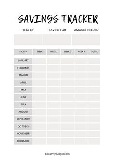 a printable savings tracker with the words savings tracker written in black and white on it