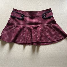 Xoxo Burgundy Mini Skirt (Size 5/6) Condition: New Without Tags; Never Worn Color: Burgundy With Tan Lines Size: 5/6 Length: 13 Inches Material: 63% Polyester, 34% Rayon, 3% Spandex Cute Burgundy Skirt With Side Zip Closure, Font Button Details (Color Brighter Than Appears In Photo - See Close Up Photos) Red And Tan Outfits, Preppy Plaid Mini Skirt Bottoms, Burgundy Lined Mini Skirt, Cheap Red Mini Skirt By Forever 21, Maroon Plaid Skirt, Girly Closet, Forever 21 Red Mini Skirt, Y2k Mini Skirt, Tan Outfit