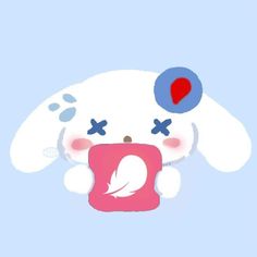 a white dog with blue eyes and red nose holding a pink object in its mouth