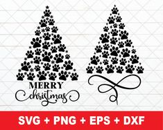 christmas tree with paw prints svg and png