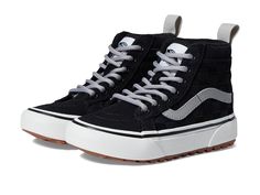 Vans Kids SK8-Hi MTE-1 (Little Kid) - Boy's Shoes : Tonal Check Black : Made for the elements, the Vans Kids SK8-Hi MTE-1 won't let anything stand between you and your next adventure. Weight of footwear is based on a single item, not a pair. Traditional lace-up closure offers a secure fit. Classic round toe silhouette. The aggressive reverse waffle lug pattern is ready for variable terrain and street performance. The lugged tread pattern features a siped tire-like design for increased traction. The zonal Primaloft Insulation package uses a high-quality microfiber thermal insulation system to mimic the warmth-providing properties of down, keeping you warm without retaining water. The new HydroGuard Wrap provides a splash and puddle guard around the shoe and over the toe, resulting in a reli Boys Vans, Retaining Water, Shoes For Boys, Vans Kids, Street Performance, High Top Vans, Sk8 Hi, Thermal Insulation, Free Kids