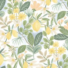 Wallpaper Amalfi Peel & Stick Wallpaper // Pink & Green Peel And Stick Wallpaper Bathroom, Lemon Wallpaper, Green Floral Wallpaper, Unexpected Beauty, Lemon Trees, Chinoiserie Wall, Mirror Artwork, Wallpaper Pink, Stick On Wallpaper