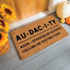 Trinx Willowick 28 in. x 16 in. "Audacity" Indoor/Outdoor Coir Doormat | Wayfair Texting First, Elegant Lettering, Village Home, Coir Mat, Small Font, Living Together, Coir Doormat, Door Rugs, Coconut Fiber