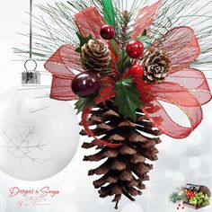 a christmas ornament with pine cones and berries