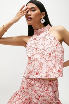 Get ready to be utterly beguiled by this beautiful floral jacquard top. Showing off a high neckline and sultry open back, it's perfect for showing off sun-kissed skin at balmy brunches or far-flung adventures. Style it with our matching skirt for an ultra-feminine take on co-ords.Style: Crop TopFabric: Jacquard Coast Fashion, Jacquard Top, Ultra Feminine, Latest Tops, Floral Jacquard, Co Ords, Sun Kissed, High Neckline, Open Back