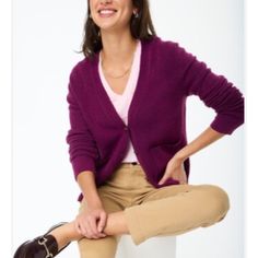 J.Crew V Neck Cardigan Sweater In Extra Soft Yarn Color: Spiced Wine Size: M, L, 2x Regular Fit Hits At Hip 55% Acrylic/7% Wool/5% Polyamide/3% Elastane Machine Wash 113a, 113, 114 Spiced Wine, White Knit Cardigan, Jcrew Sweater, Long Sweaters Cardigan, Cable Knit Cardigan, Lightweight Cardigan, Jcrew Women, V Neck Cardigan, Kids Sweater