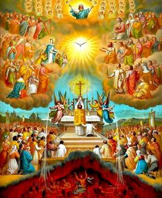 an image of the ascension of jesus with many people around it, including angels and other figures