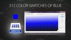 a computer screen with the color swatches of blue on it and an electronic device next to it