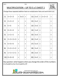 the worksheet for multiplying up to 5x5 sheets is shown