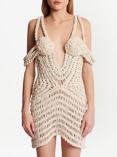 Balmain Off Shoulder Macrame Knit Dress - Farfetch Short Flare Dress, Balmain Sweater, Balmain Dress, Fashion Crochet, Crochet Mini Dress, Tweed Dress, Pink Midi Dress, Black Wrap Dress, White Maxi Dresses