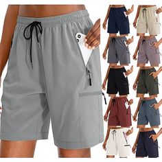 Season:Summer,Spring; Fabric:Polyester,Spandex; Gender:Women's; Activity:Camping / Hiking / Caving,Winter Sports,Traveling,Fishing,Hunting; Clothing Type:Shorts,Bottoms; Function:Quick Dry,Scratch Resistant,Multi Pockets,Breathable,Stretchy,Lightweight,Water Resistant; Pattern:Solid Color; Design:Elastic Waist,Zipper Pocket,Drawstring; Sports Clothing Sub Category:Cargo Shorts,Hiking Shorts; Height:; Hip:; Pants Length:; Waistline:; Weight (kg): Women Long Shorts, Cargo Shorts Women, Quick Dry Pants, Sports Shorts Women, Hiking Shorts, Shorts Cargo, Spring Fabric, Lightweight Shorts, Sports Clothing