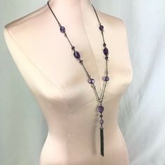 Color Long Necklace 29" Dark-Tone Purple Acrylic Beads & Tassel Thank You For Looking! Heart Choker Necklace, Purple Acrylic, Layered Necklaces Silver, Sunflower Necklace, Color Jewelry, Turquoise Heart, Dragonfly Pendant, Art Deco Necklace, Art Pendant