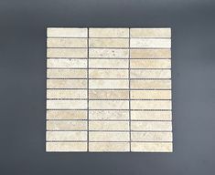 1 x 4 Tumbled Ivory Travertine Mosaic Tile - MosaicBros.com Travertine Shower Ideas, Travertine Tiles Kitchen, Stone Pool Coping, Travertine Shower, Ivory Travertine, Travertine Mosaic Tiles, Tiles Material, Brick Mosaic, Mosaic Tile Kitchen