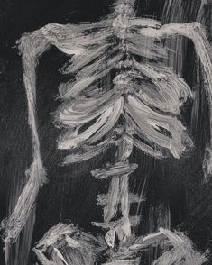 a drawing of a human skeleton on a black background