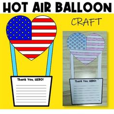 an american flag and heart shaped balloons with the words hot air balloon craft