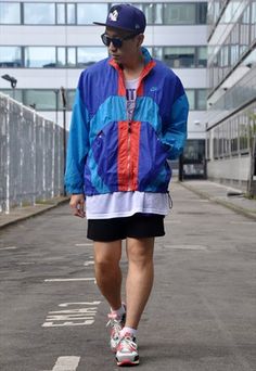 Windbreaker Outfit Mens, Vintage Windbreaker Outfit, Windbreaker Outfit Men, Nike Windbreaker Outfit, Colorful Windbreaker, Windbreaker Outfit, Retro Windbreaker, 90s Fashion Men, Vintage Nike Windbreaker