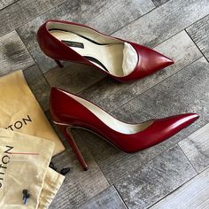 Check Out All Pictures For The Actual Condition Of The Shoes. Comes With Two Dust Bags And Extra Heel Nails Louis Vuitton Shoes Heels Red Bottoms, Louis Vuitton Shoes Red Bottom High Heels, Luxury Red Leather Slip-on Shoes, Red Pointed-toe Kitten Heels With Sculpted Heel, Luxury Red-sole Kitten Heels, Red Stilettos, Louis Vuitton Red, Louis Vuitton Shoes, Shoes Women Heels