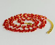 Top quality Beautiful 3mm Red quartz faceted beads rosary style necklace. handmade beaded beads rosary style necklace. Beaded Necklace. gold plated brass wire wrapped dangle cluster rosary chain necklace. necklace for wedding wear necklace, engagement wear necklace, party wear necklace, Dainty Necklace. A Lovely Necklace. a Unique Gift For her. 3mm rondelle beads beaded necklace Gemstone - Glass beads red quartz Size- 3-3.5mm Type - beaded Gold Faceted Beaded Necklaces For Gifts, Gold Faceted Bead Necklaces For Gifts, Gold Faceted Beads Necklace For Gift, Gift Crystal Necklaces With Faceted Round Beads, Gift Gold Faceted Beaded Necklaces, Gold Crystal Necklaces With Round Beads For Gift, Gold Crystal Necklace With Round Beads For Gift, Gold Beaded Necklaces With Faceted Round Beads, Gold Crystal Necklace With Tiny Round Beads