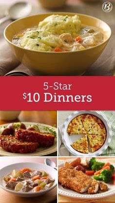 the cover of 5 - star dinners is shown with pictures of different foods and dishes