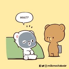 a cartoon bear and a teddy bear are talking to each other