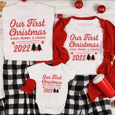 White Custom Print Christmas Tops, White Christmas Tops With Custom Print, Customizable White Tops For Holiday, Customizable White Christmas Tops, Customizable Cotton Tops For Holidays, Customizable Short Sleeve Christmas Tops, Customizable Cotton Christmas T-shirt, Family Matching Red Tops With Custom Print, Christmas Cotton Tops With Custom Print