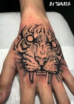 a hand with a tiger tattoo on it