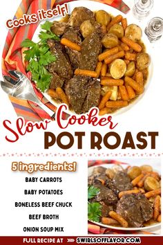 an advertisement for a slow cooker pot roast recipe