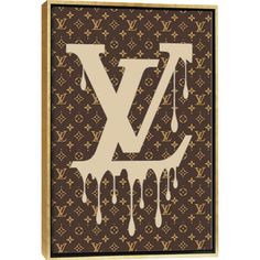 louis vuitton wall hanging on the wall with dripping paint and brown pattern background