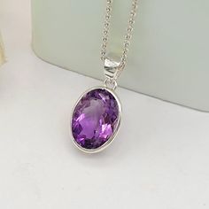 This Pendant is made from 925 Sterling silver. This Pendant is finely polished to give a brilliant mirror finish. With rejuvenating design and sleek appearance, this Pendant looks stunning on You. Material :- (Silver) 925 Solid Sterling Silver Gemstone:- Natural Purple Amethyst Item Weight :- 3.00 gm Approx. Stone Shape :- Oval Cut Gemstone Size :- 10 x 14 MM Payment Policy :- We accept payment through PayPal. All payments must be made within 7 days of purchase. If you are experiencing some diff Purple Birthstone Gemstones In Sterling Silver, Sterling Silver Purple Gemstones Birthstone, Sterling Silver Purple Birthstone Gemstones, Oval Silver Amethyst Gemstones, Classic Silver Amethyst Gemstones, Classic Purple Sterling Silver Gemstones, Purple Oval Sterling Silver Gemstones, Faceted Silver Amethyst Gemstones, Purple Amethyst Oval Pendant Jewelry