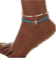 Blue Summer Anklets With Starfish Charm, Blue Anklet With Starfish Charm For Summer, Blue Starfish Charm Anklet For Summer, Casual Anklets For Beach Season Vacation, Casual Anklets For Vacation And Beach Season, Casual Beach Season Anklets For Vacation, Casual Vacation Anklets For Beach Season, Blue Anklet With Starfish Charm For Vacation, Blue Starfish Charm Anklet For Vacation