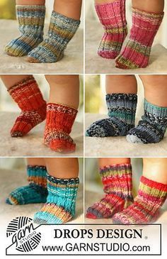 four pictures of socks with different colors and patterns on the bottom, one in red, one in blue