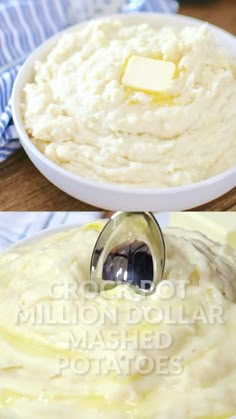 mashed potatoes in a bowl with butter and gravy being poured on top