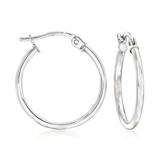 Ross-Simons - 14kt White Gold Hoop Earrings. 3/4". You'll wear these classics everywhere. Highly polished hoop earrings are ideal for any occasion. Crafted in 14kt white gold. Hanging length is 3/4". Snap-bar, 14kt white gold hoop earrings. Classic Sterling Silver Huggie Earrings, Classic Sterling Silver Hoop Earrings, Classic Silver Hoop Earrings, White Gold Drop Earrings, Black Diamond Earrings Studs, White Gold Hoop Earrings, Black Diamond Studs, Opal Drop Earrings, White Gold Bangle