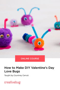 Get crafty with the little ones this Valentine’s Day with this fun and simple project. Courtney Cerruti shows you how to make love bugs using pipe cleaners, pompoms and googly eyes. These bugs take no time to make, and are great to hand out as little gifts or to stick onto Valentine cards. Valentines Crafts For Preschoolers, Unique Valentine Box Ideas, Saint Valentin Diy, Vday Cards, February Calendar, Diy Valentines Cards