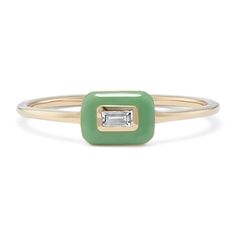 This stylish ring features a baguette white natural sapphire framed by green enamel. Crafted in warm 14-karat yellow gold  it makes a pretty addition to any look. Stylish Rings, Snacks Recipes, Enamel Ring, Green Enamel, Gold Enamel, Natural Sapphire, Fashion Rings, Healthy Snacks, Gold Rings