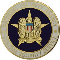 the national security agency seal is shown in gold and blue with an eagle on it