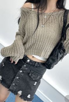 Korean Outfits Ideas, Acubi Outfit, Acubi Aesthetic, Outfit Knit, Bodycon Shirt, Acubi Fashion, Baggy Outfit Ideas, Knit Fashion