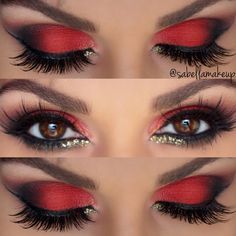 Red Smokey Eye, Devil Makeup, Eyeliner Tips, Red Eye Makeup, Balayage Bob, Smokey Eye Tutorial, Red Eyeshadow