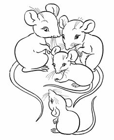 three mouses sitting on top of each other in the shape of a heart, with one