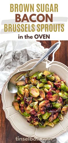 brown sugar bacon brussel sprouts in the oven on a white plate