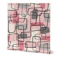 a pink and black wallpaper with square, rectangleed shapes on the side