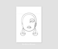 a line drawing of a woman's face with earrings on her ears and nose