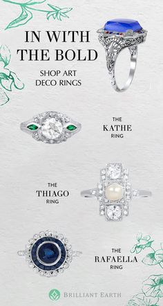 Characterized by chic geometric lines, one-of-a-kind Art Deco rings offer eye-catching vintage beauty. Deco Engagement Rings, Art Deco Engagement Rings, Art Deco Rings, Brilliant Earth Rings, Deco Rings, Bijoux Art Nouveau, Authentic Art, Beauty Ad, Art Deco Engagement