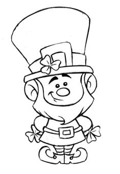 a black and white drawing of a lepreite with a hat on his head